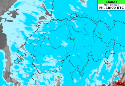 Mappa della Svizzera con banchi di nuvole