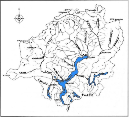 Bacino imbrifero del Lago Maggiore. In altre parole, tutte le precipitazioni che cadono su questa zona finiranno presto o tardi nel Lago Maggiore.