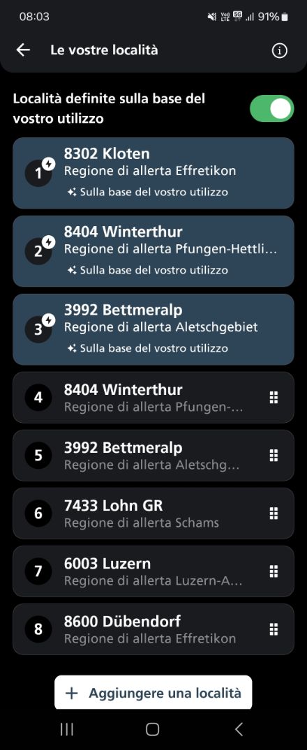Come posso gestire la scelta delle località?