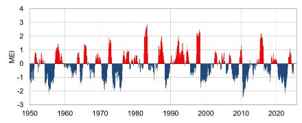 Diagramma dell’evoluzione di El Niño dal 1950.