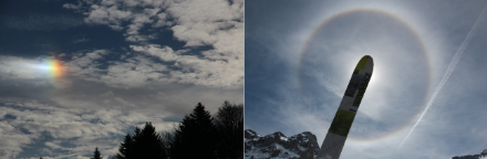 Due immagini di aloni; la luce solare è rifratta dai cirrostrati.