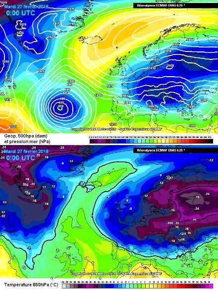 Mappe che illustrano le conseguenze del riscaldamento stratosferico sulla circolazione troposferica in Europa, con l'ingresso di aria molto fredda dalla Siberia.