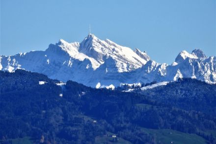 La variabilità di novembre ha portato anche un po’ di neve fino a quote medie. Vista sul Säntis il 23 novembre 2022. Foto: Stephan Bader. 