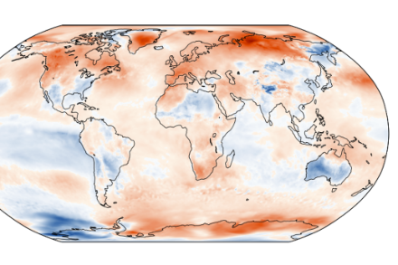 Fig. 1: Distribuzione spaziale della temperatura media del mese di ottobre 2022, rappresentata come anomalia rispetto alla norma 1991-2020 in °C. Fonte: Copernicus.