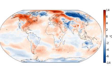   Fig. 1: Distribuzione spaziale della temperatura media di gennaio 2023, rappresentata come anomalia rispetto alla norma 1991-2020