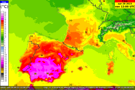 Previsioni di temperatura massima per venerdì 28 aprile