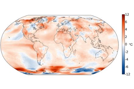 Distribuzione globale della temperatura media del mese di luglio 2023 rispetto alla norma 1991-2020. Fonte: Copernicus Climate Change Service / ECMWF