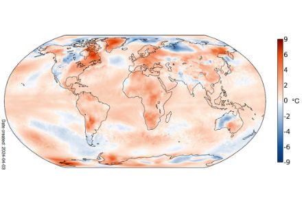 Figura 1: Distribuzione della temperatura globale nel marzo 2024. È indicata la deviazione (in °C) dalla norma 1991-2020. Fonte: Copernicus 