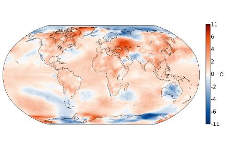 Cartina del mondo con le anomalie termiche in colori