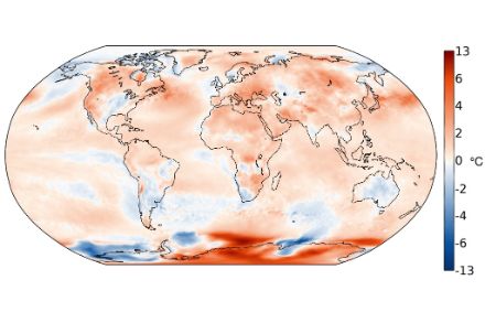 Figura 1: Distribuzione della temperatura globale nel luglio 2024. È indicata la deviazione (in °C) dalla norma 1991-2020. Fonte: Copernicus