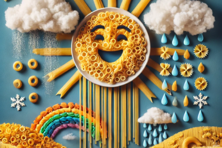 Diversi fenomeni meteorologici disegnati con la pasta
