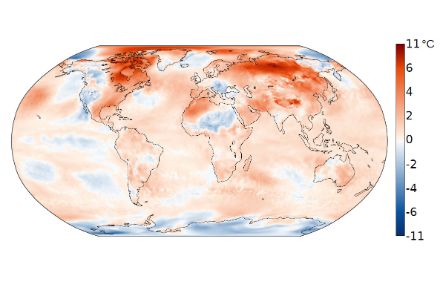 Mappa mondiale della distribuzione della temperatura novembre 2024.