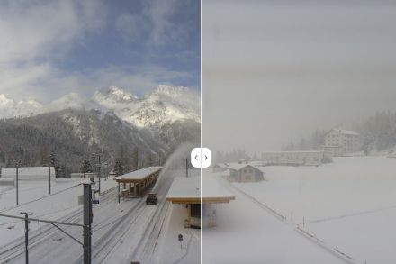 Immagini di Preda, sul Passo dell'Albula, con le nevicate del mattino e il sole del pomeriggio. 