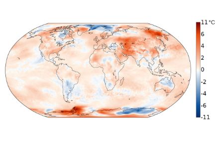 Mappa mondiale della temperatura di aprile 2025