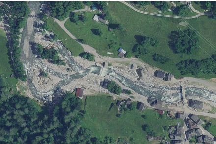 Situazione dei danni presso il Piano di Peccia in Val Lavizzara Fonte: swisstopo Rapid Mapping Alta Vallemaggia